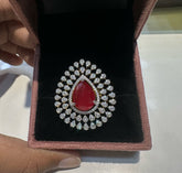 Diamond Ruby Finger Ring Sleek Design — 1 Gram Gold Plated Imitation Jewellery