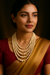 BEADS MALA AND CHAINS Swaroski 5 line pearls mala Cream Graduation