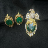 Moissanite Emerald Pendant Set with Chain — 1 Gram Gold Plated Imitation Jewellery