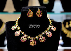 NECKLACE Bottu mala laxmi short KEMPu MULTI COLOR