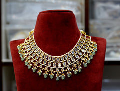 NECKLACE 2 Layer handmade set - LA2 GOLDEN STONE EMERALD