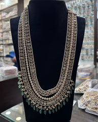 NECKLACE Uncut with pearls mala 3 line Uncut EMERALD
