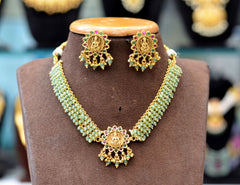 NECKLACE NAKSHI SHORT SET IN BEADS/NAVRATNA NE536 NAKSHI ANTQIUE MULTI COLOR