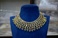 NECKLACE 2 Layer handmade set - LA2 GOLDEN STONE EMERALD