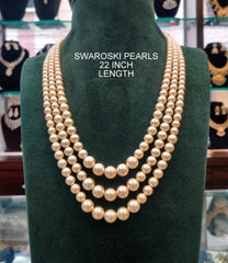 BEADS MALA AND CHAINS pearl mala 3 line swaroksi Cream Graduation