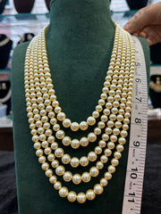 BEADS MALA AND CHAINS Swaroski 5 line pearls mala Cream Graduation