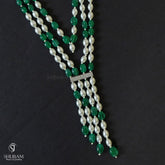 BEADS MALA AND CHAINS green and white 3 line mala MULTI COLOR 18-20