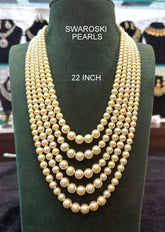 BEADS MALA AND CHAINS Swaroski 5 line pearls mala Cream Graduation