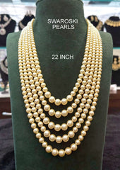 BEADS MALA AND CHAINS Swaroski 5 line pearls mala Cream Graduation