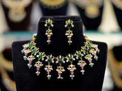 NECKLACE Necklace 704A - NEE704 GOLDEN STONE MULTI COLOR