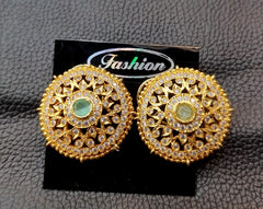 Earring Eartops 056 GOLDEN STONE MINT GREEN