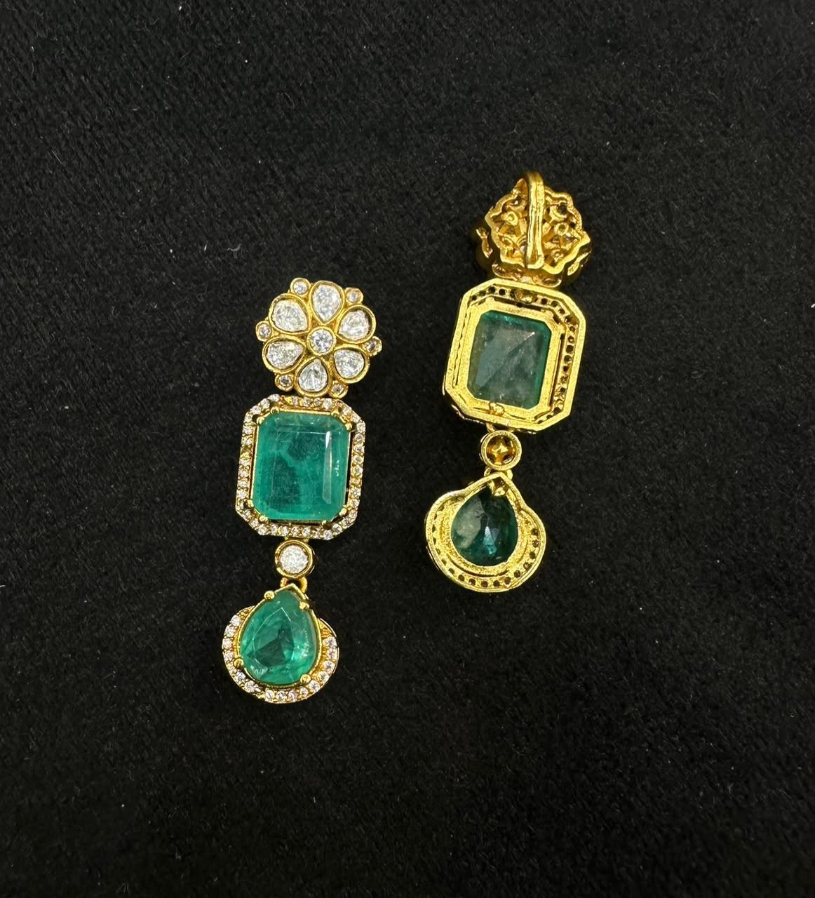 PENDANT SET / LOCKETS PS034 MOZONITE ANTIQUE LOOK- EMERALD