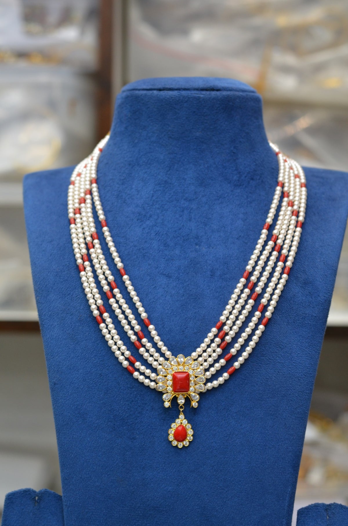 BEADS MALA AND CHAINS FLORAL ONEX BEADS WITH LOCKET - FLS CORAL 20-21 Inch