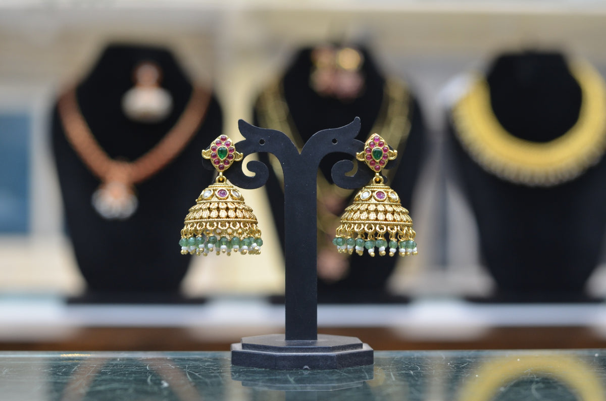 Earring JHUMKA 220 GREEN NAKSHI ANTQIUE MULTI COLOR