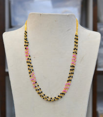 BEADS MALA AND CHAINS crystal 3 line kattu MINT PINK 18-20