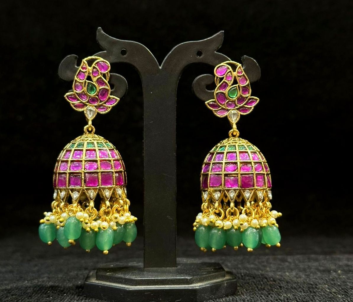 Earring JHumka 084 Green drops   - JH084 - JH084084 KEMPu MULTI COLOR