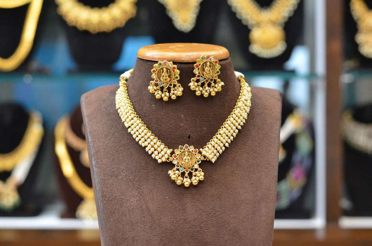 NECKLACE NAVRATNA NE536  - NA536 NAKSHI ANTQIUE pearls