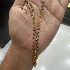 BEADS MALA AND CHAINS 18 Inch black crystal 2 line with gold line- IN182 BLACK 16-18 Inch