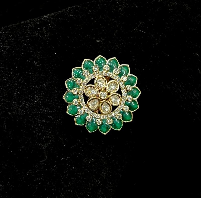 FINGERRING Fingering 53 Kundan EMERALD
