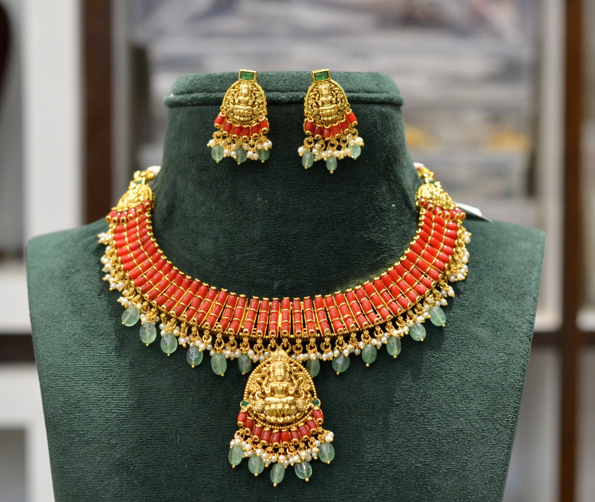 NECKLACE NK228 NAKSHI ANTQIUE CORAL