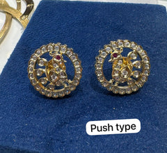 Earring Eartops 079 GOLDEN STONE WHITE