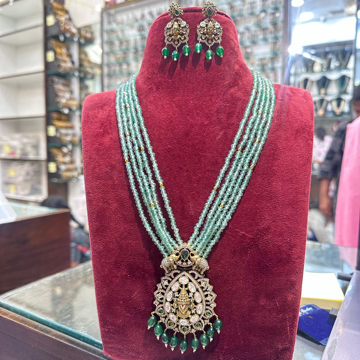 PENDANT SET CHAINS PS099 VICKTORIAN  EMERALD