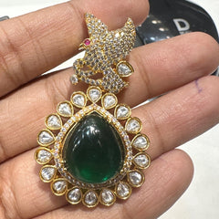 PENDANT SET CHAINS Locket 037 GOLDEN STONE EMERALD