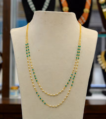 BEADS MALA AND CHAINS pearl mala 2 line white and green green and white 16-18 Inch