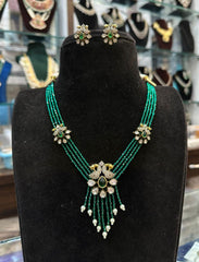BEADS MALA AND CHAINS Trending mozonite beads EMERALD SHORT