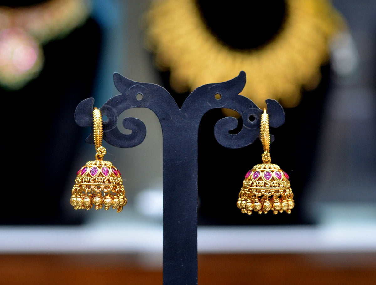 Earring Jhumka 094 NAKSHI KEMPU RUBY