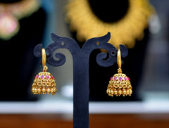 Earring Jhumka 094 NAKSHI KEMPU RUBY