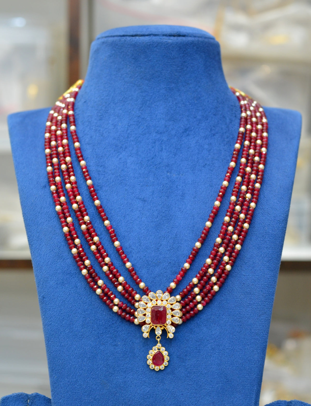 BEADS MALA AND CHAINS FLORAL ONEX BEADS WITH LOCKET - FLS RUBY 20-21 Inch
