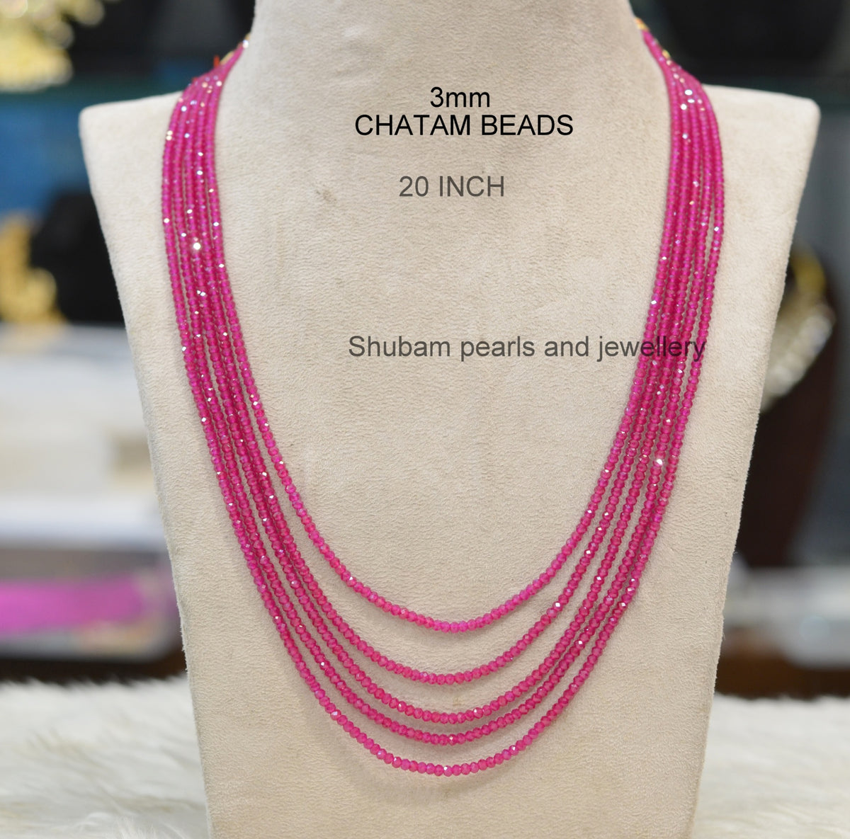 BEADS MALA AND CHAINS Chatam beads 003 RUBY 20-21 Inch