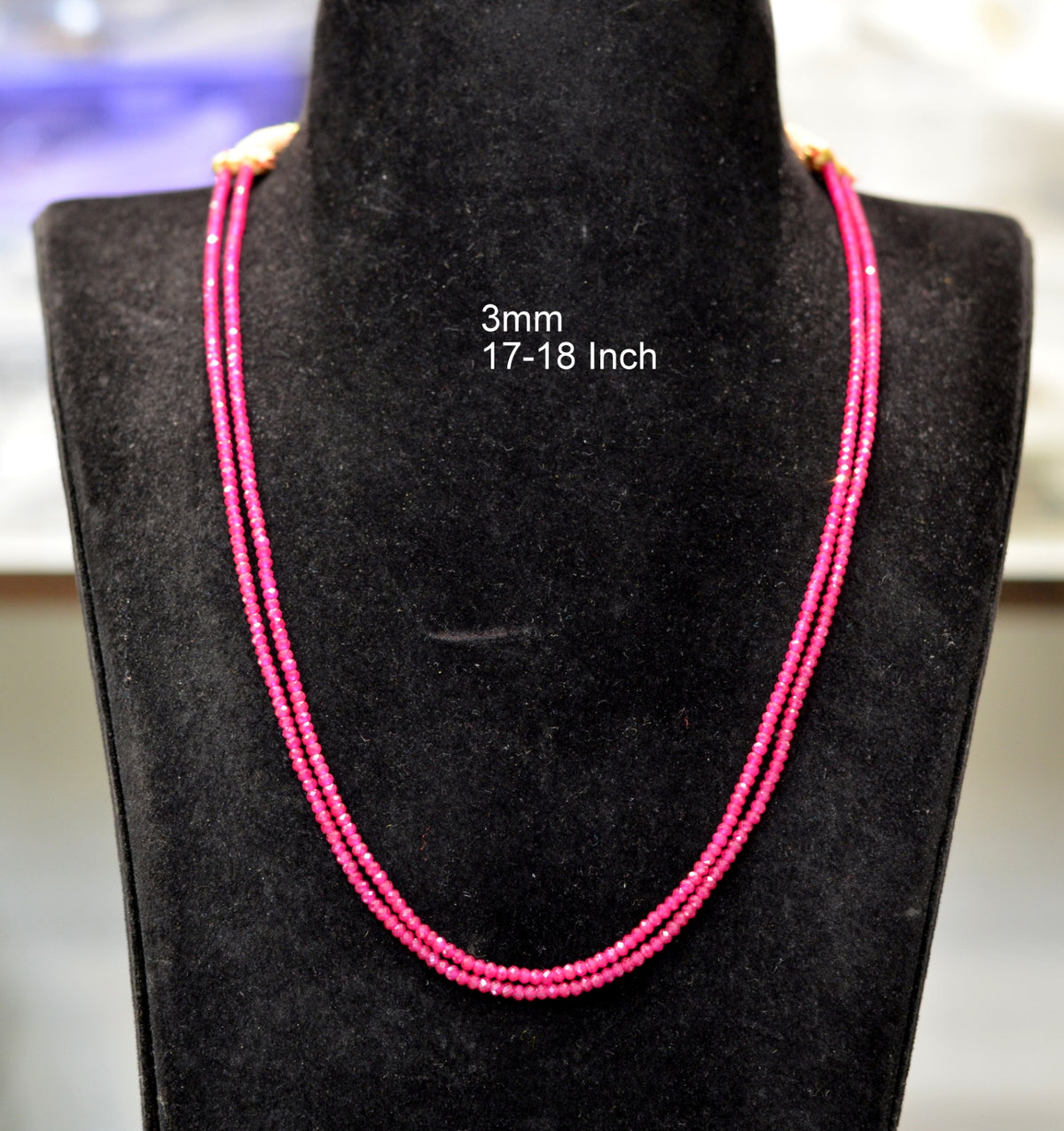 BEADS MALA AND CHAINS 2 line 3mm 18 inch rubies mala RUBY 16-18 Inch