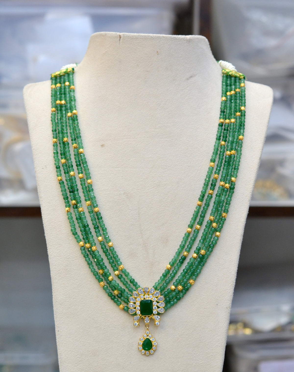 BEADS MALA AND CHAINS FLORAL ONEX BEADS WITH LOCKET - FLS EMERALD 20-21 Inch