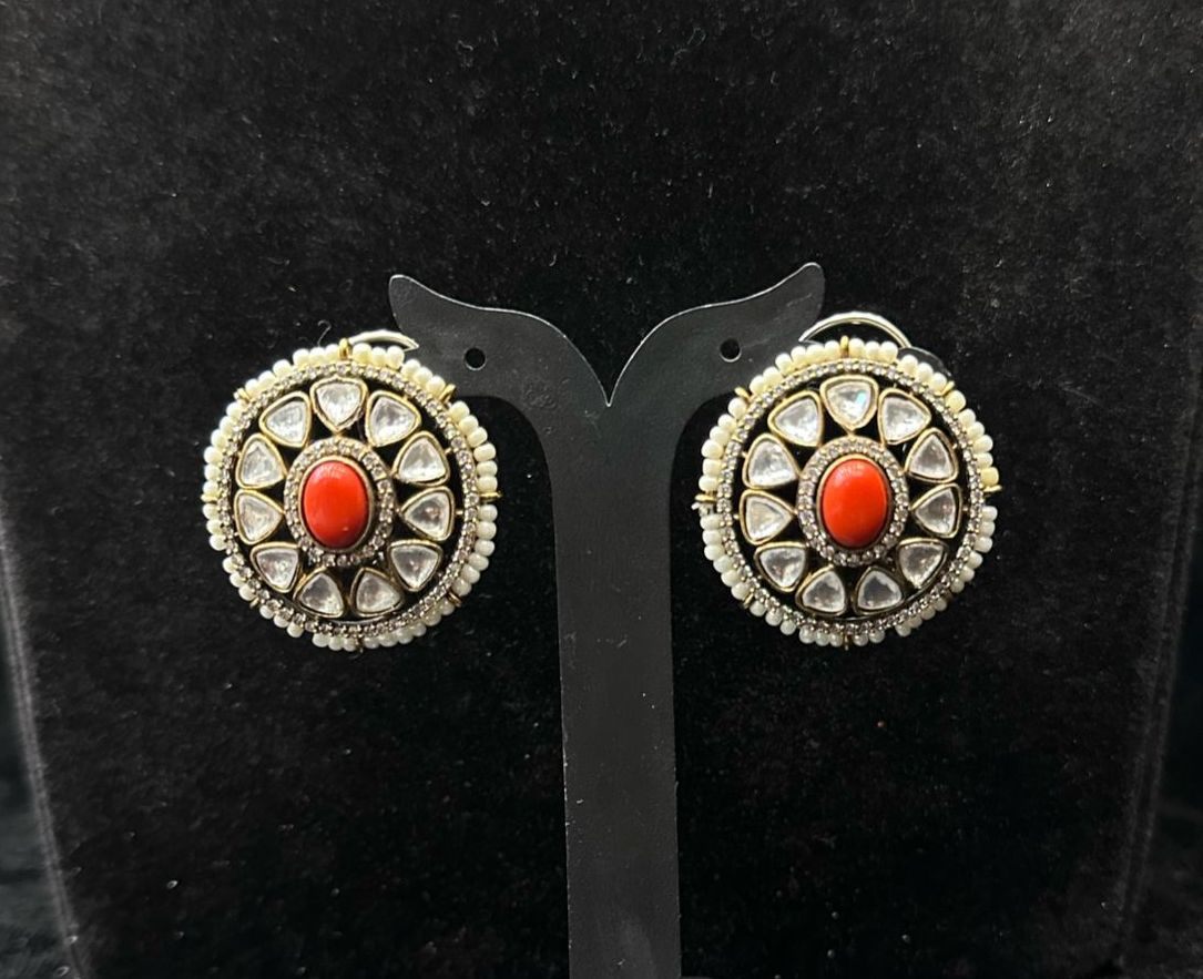 Earring Eartops 043 MOZONITE CORAL