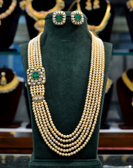 BEADS MALA AND CHAINS Side brouche 001 swaroski EMERALD Long