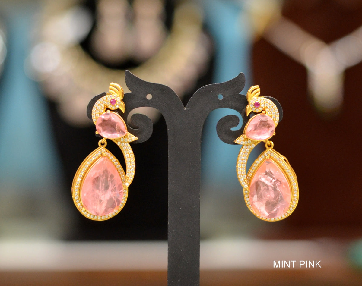 Earring Earrings 049 GOLDEN STONE MINT PINK