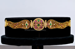 Multi-Colour Kempu Vaddanam Waist Belt — 1 Gram Gold Plated South Indian Imitation Jewellery