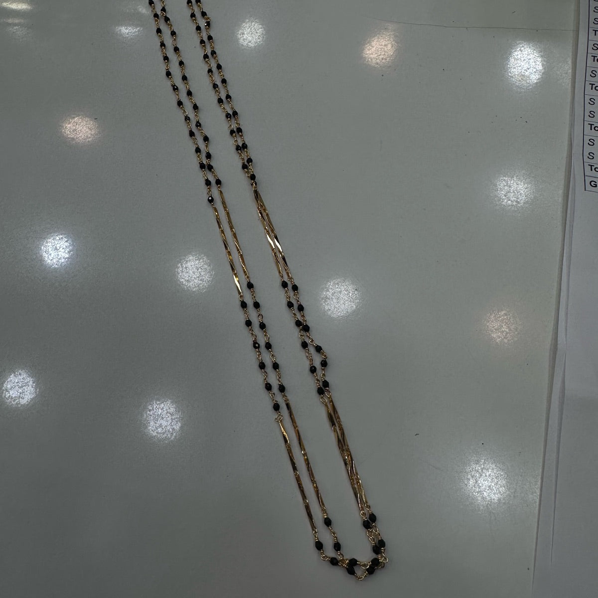 BEADS MALA AND CHAINS 18 Inch black crystal 2 line with gold line- IN182 BLACK 16-18 Inch