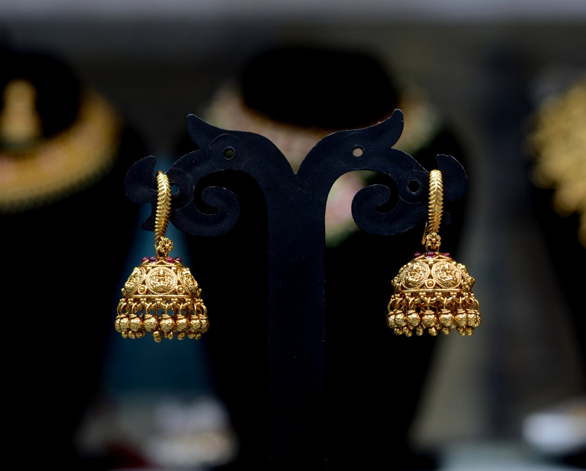 Earring Jhumka 090 NAKSHI KEMPU RUBY