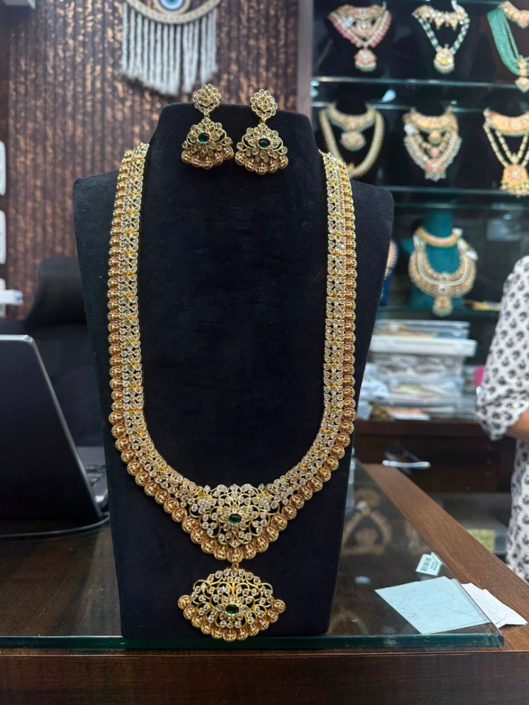 NECKLACE long CZ kasul mala 002 - CZ002 GOLDEN STONE EMERALD