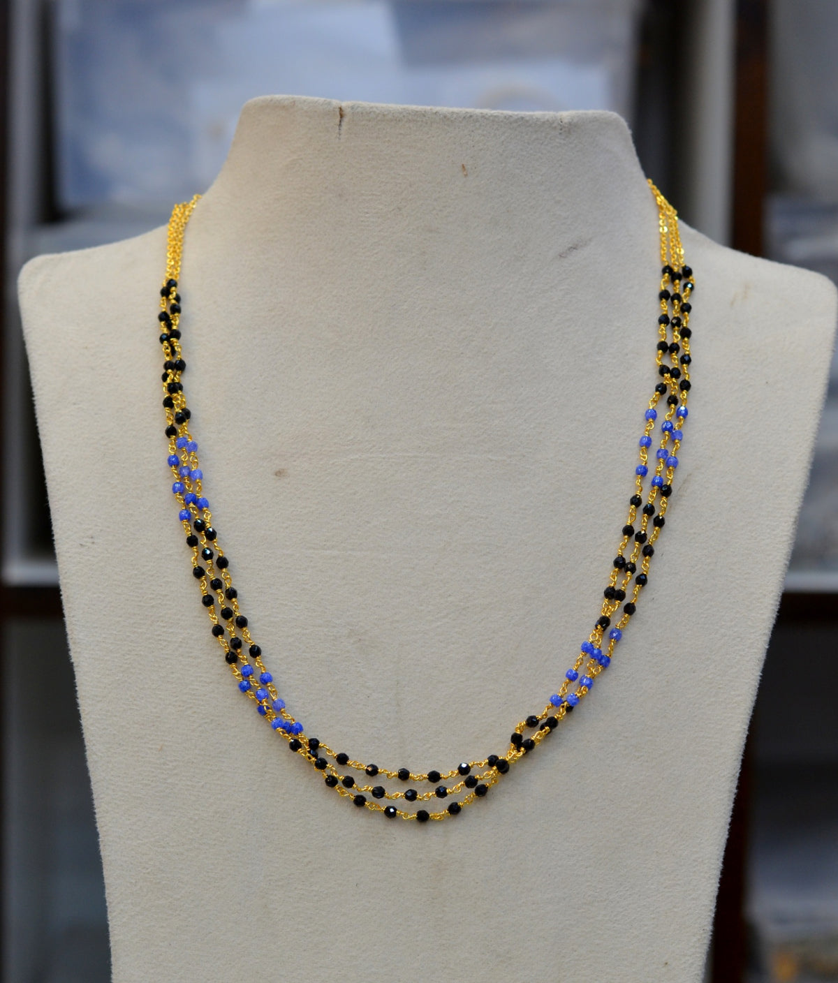 BEADS MALA AND CHAINS crystal 3 line kattu EMETHYST PURPLE 18-20