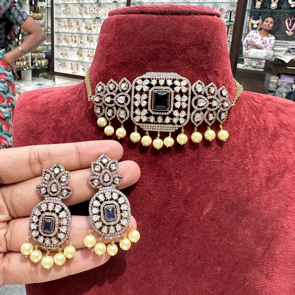 CHOKER CH072 VICKTORIAN BLUE – Shubam Pearls and Jewellery