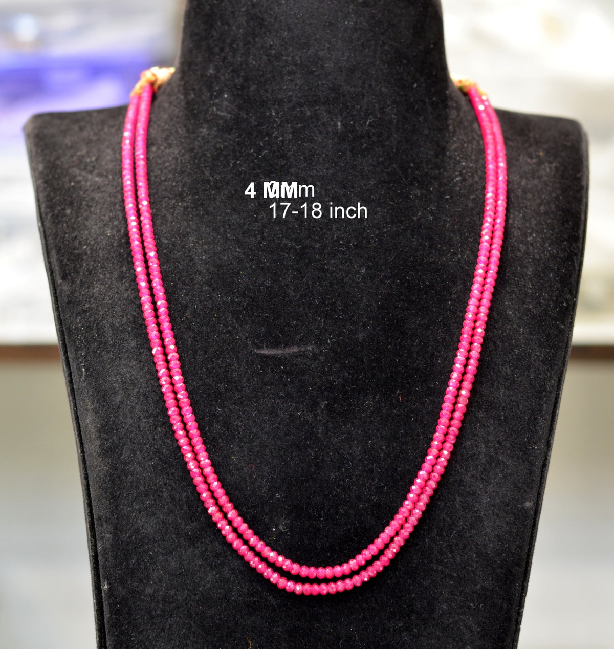 BEADS MALA AND CHAINS 4mm 18 inch 2 lines ruby beads RUBY 16-18 Inch
