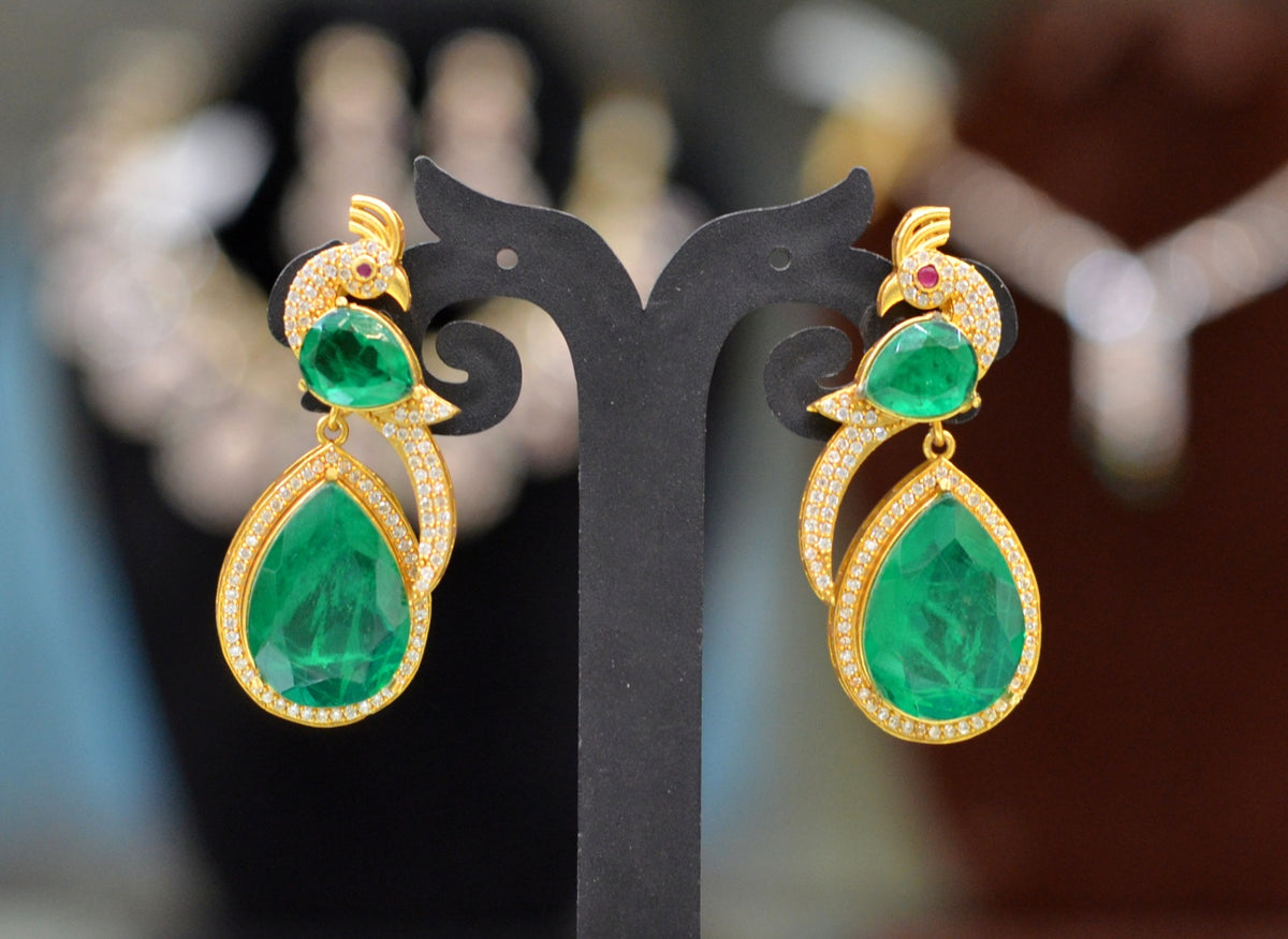 Earring Earrings 049 GOLDEN STONE EMERALD