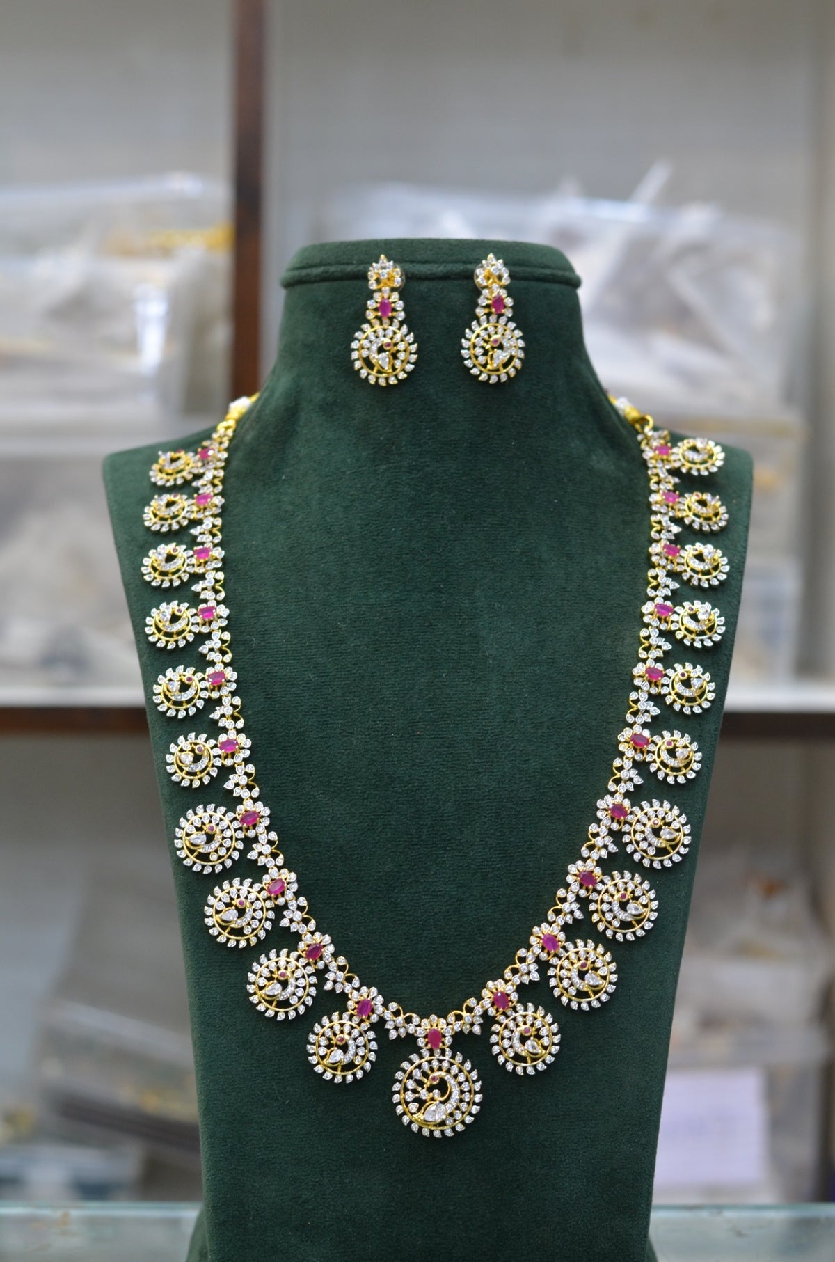 NECKLACE CZ bottu mala LONG - CZ DIAMOND RUBY