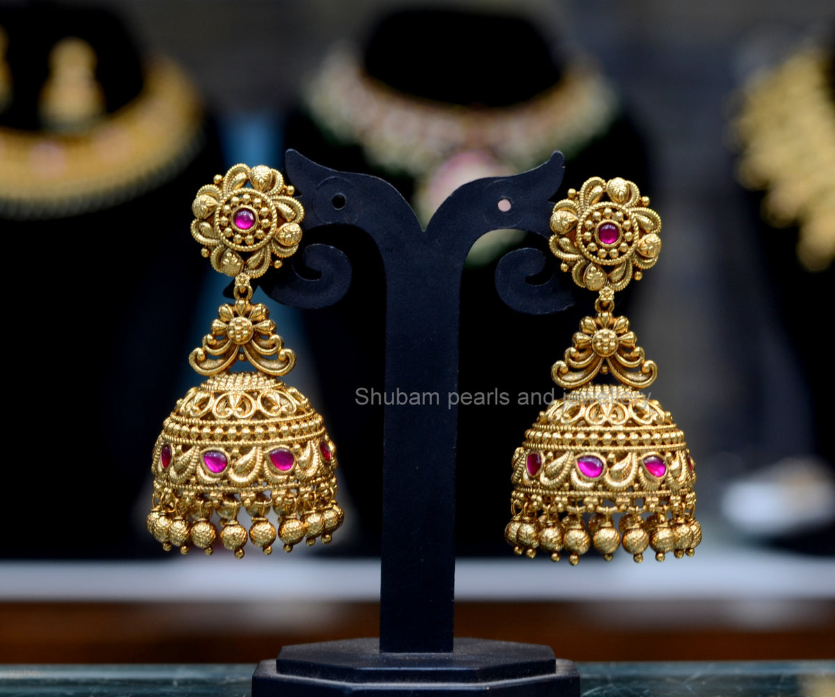 Earring Jhumka 182 NAKSHI JADAU MIX GOLDEN