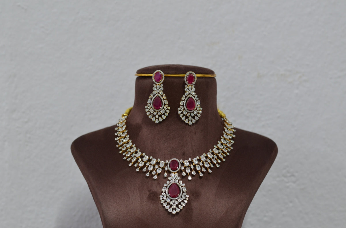 NECKLACE nk111 DIAMOND Ruby And White