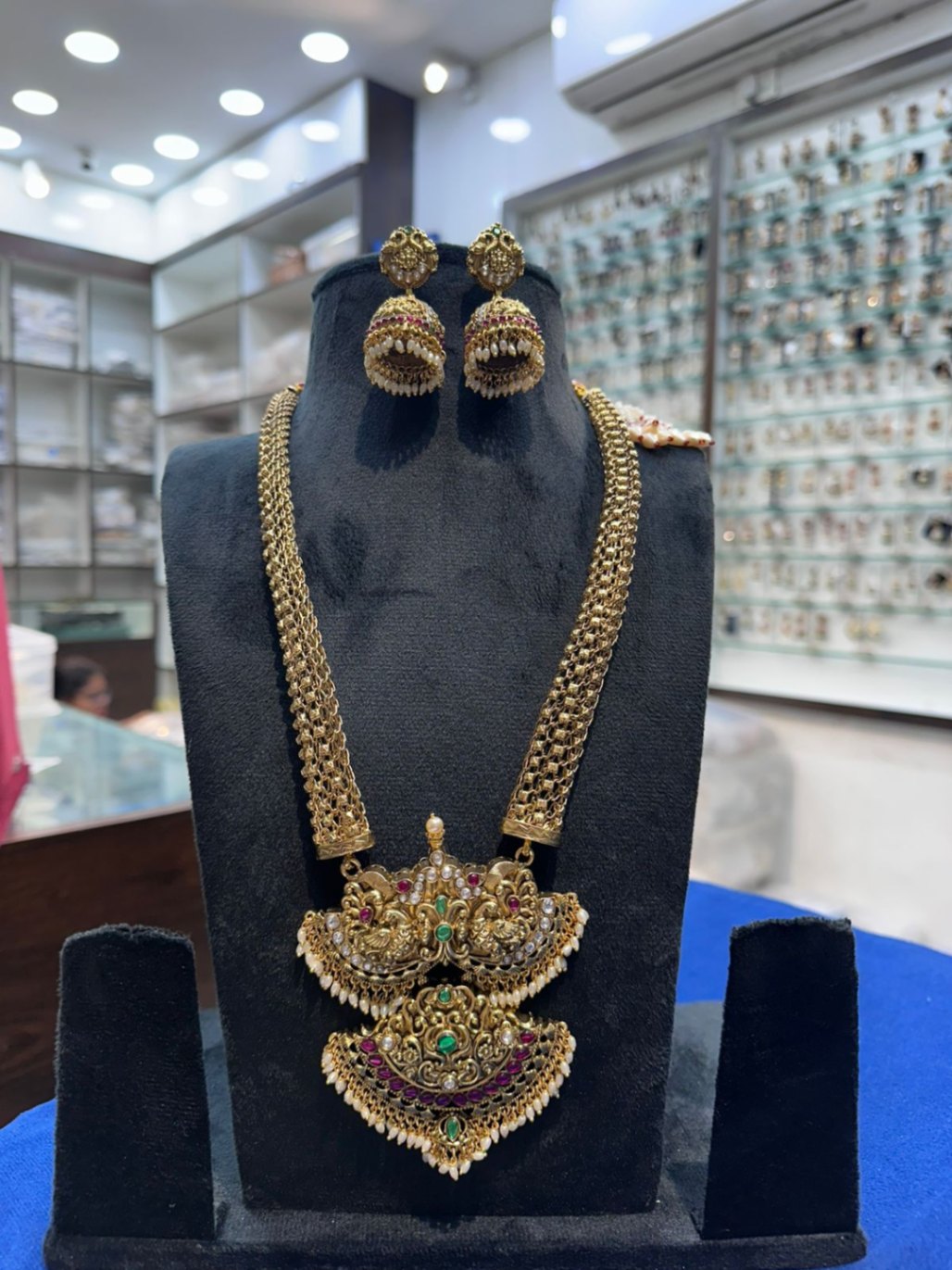 NECKLACE Necklace 953 LONG - NE953 NAKSHI AD STONE ANTIQUE LOOK- EMERALD